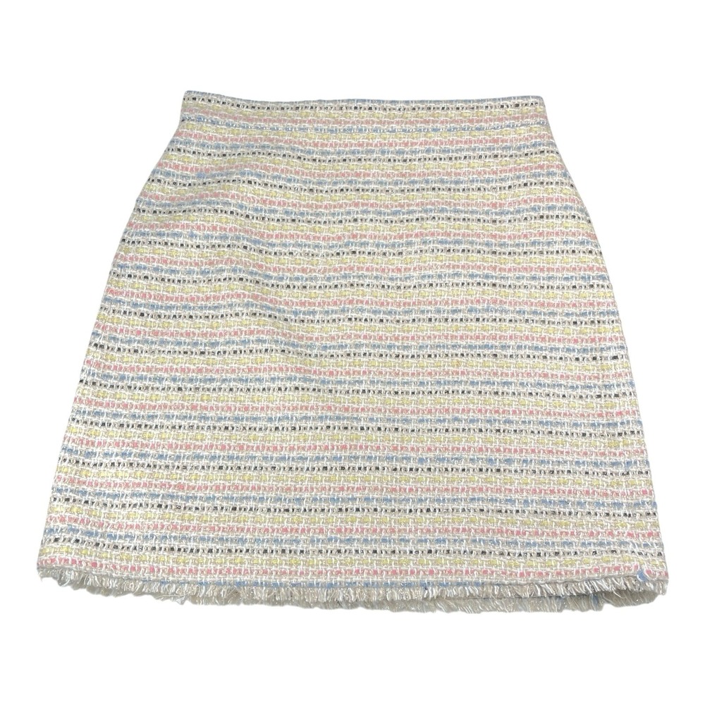 Ann Taylor 6 Multicolor Striped Tweed Mini Skirt Fringed Pastel Preppy Spring